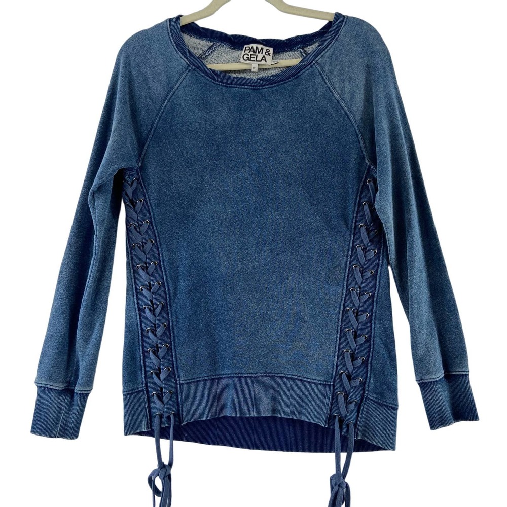 Pam & Gela Blue Lace Sweatshirt Top Size P‎ / XS